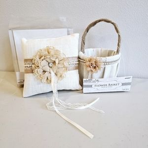 Wedding Flower Girl Basket and Ring Bearer Pillow Rustic